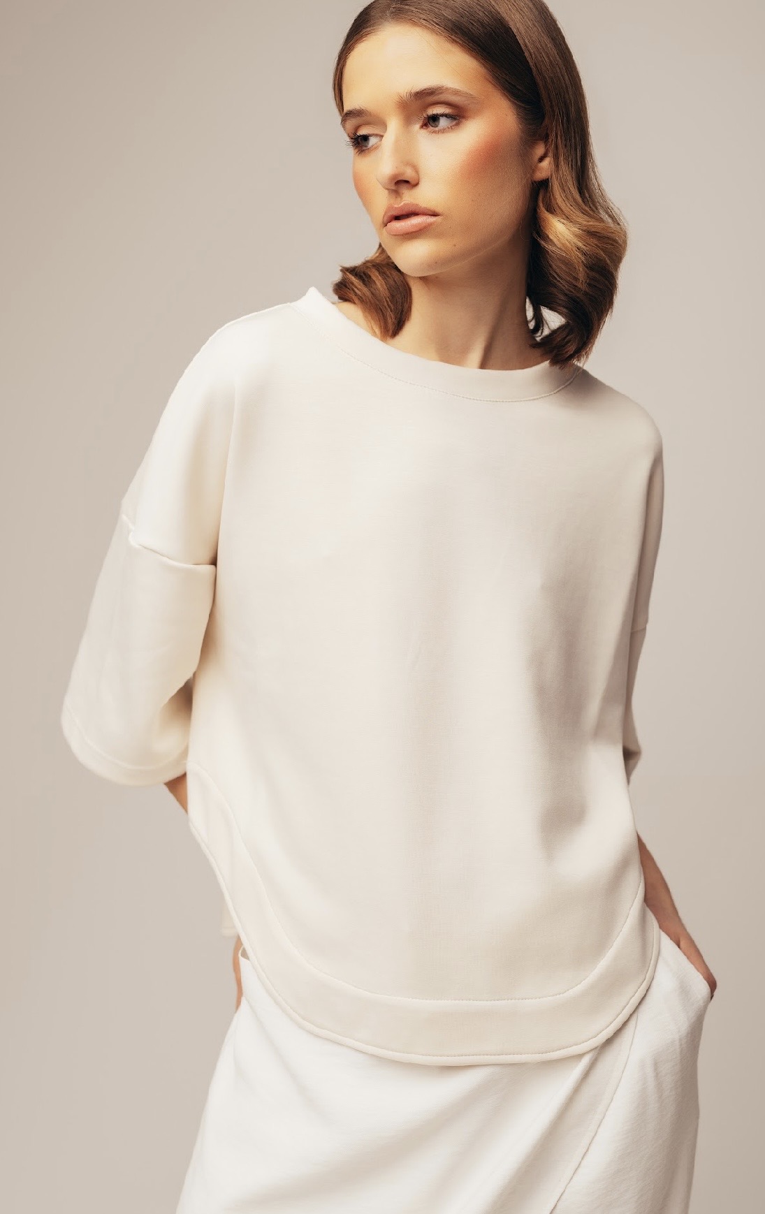 Cloud Dancer top — white top with a printed back.