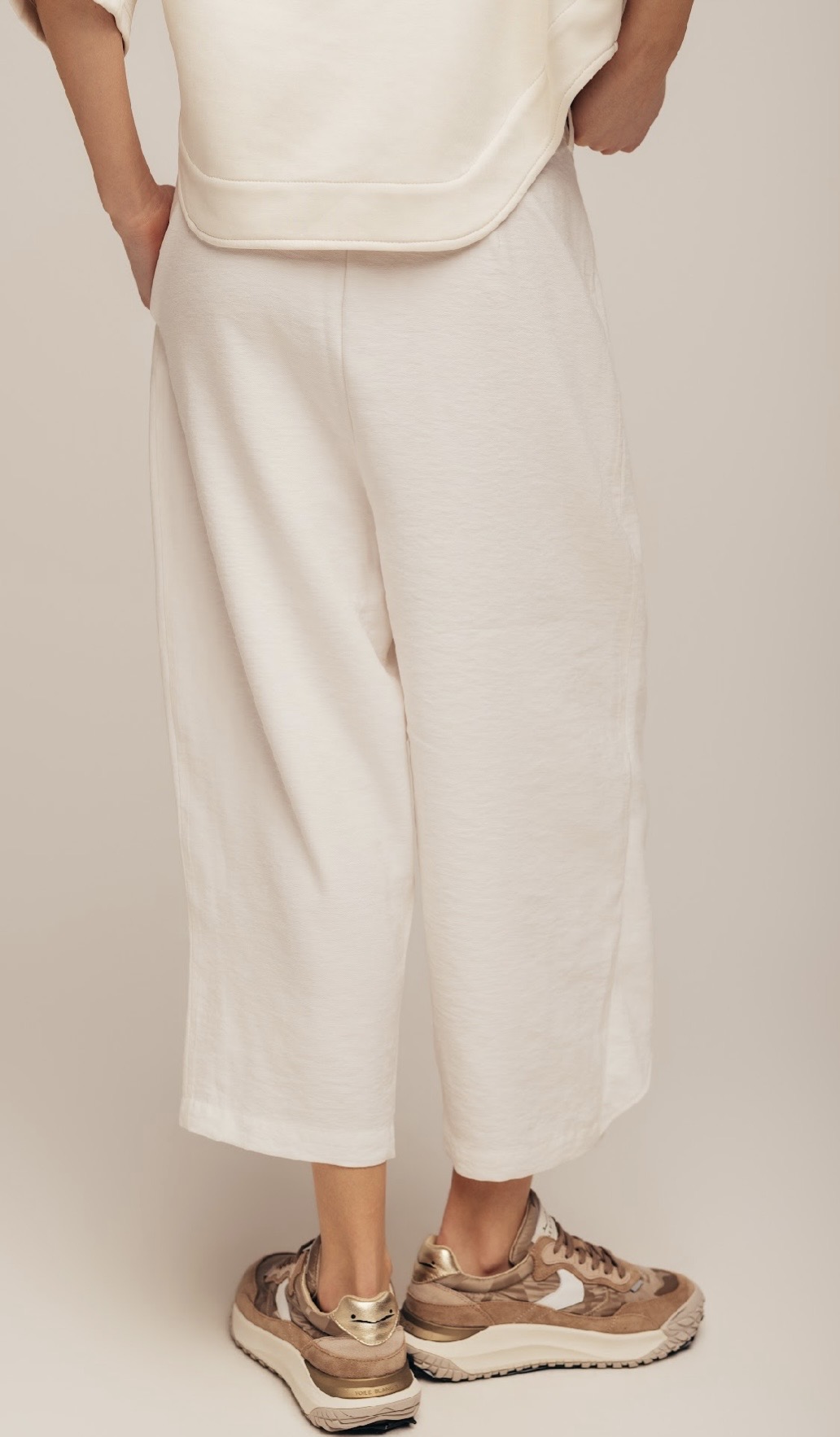 MIDI Asymmetrical Pant — white flowy pants.