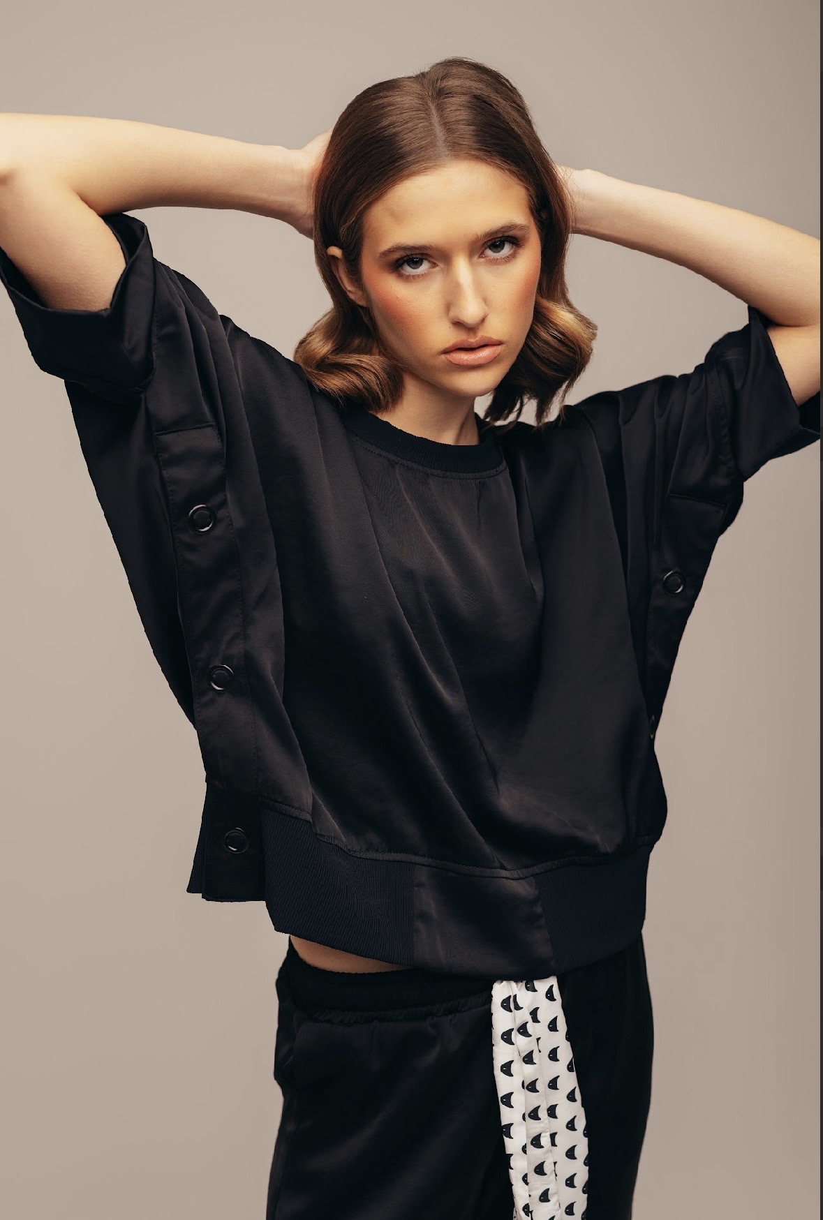 Brooke Satin Top — black satin top.