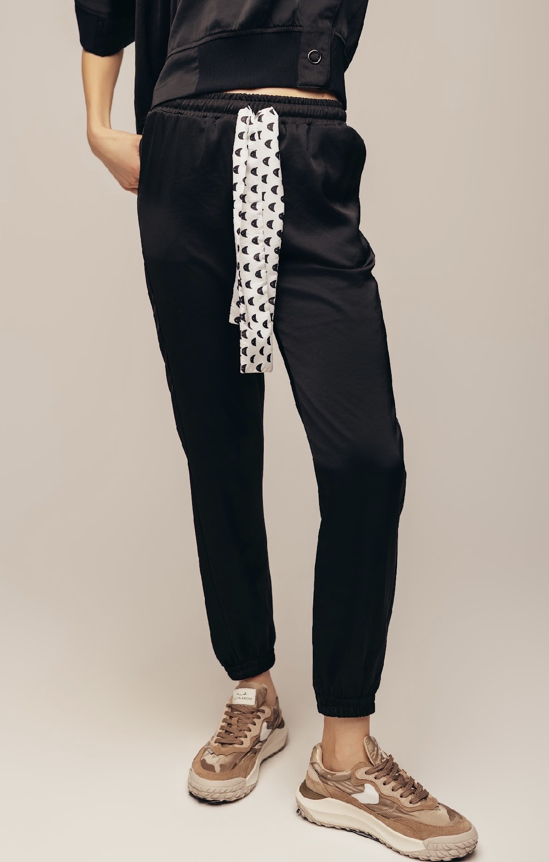 Brooke Satin Pant — black satin pants.